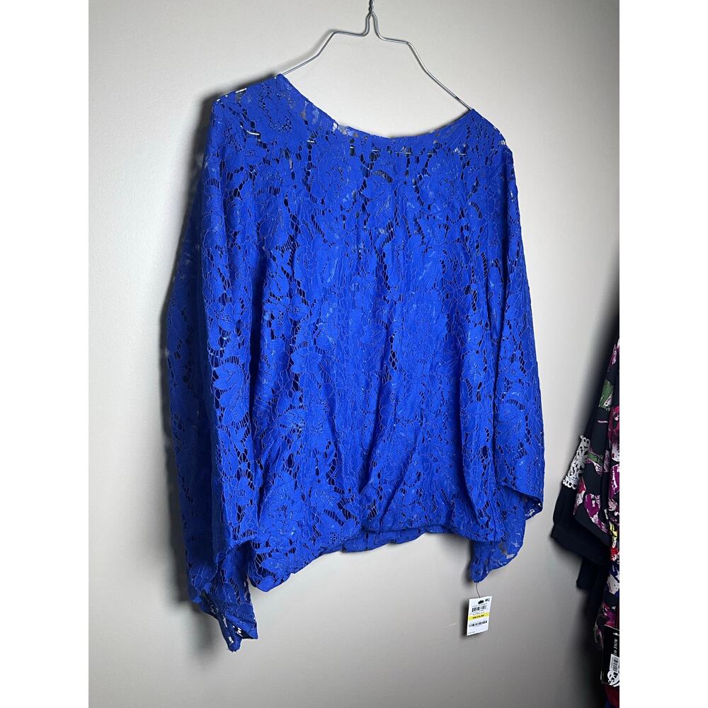 Alfani Floral Lace Top Long Sleeve Round Neck Pullover Blue Womens Size M NWT